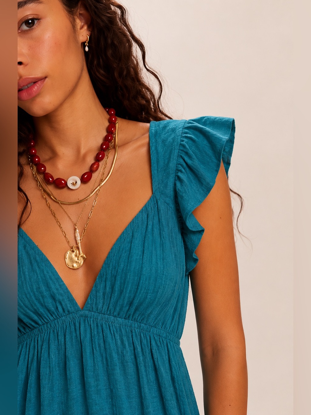 NWT FREE PEOPLE Aquamarine Maxi Dress | Tropic Teal MSRP $98 Size L - Picture 4 of 10